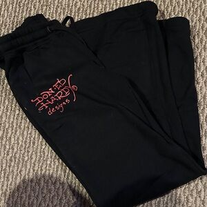Ed Hardy Black Sweatpants with Red Logo